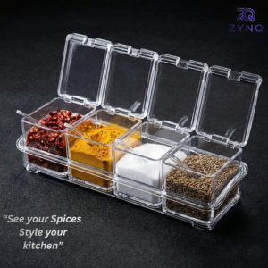 Crystal 4 storage spice box with 4 spoons