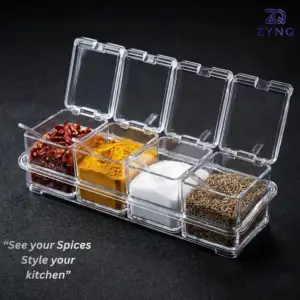 Crystal 4 storage spice box with 4 spoons
